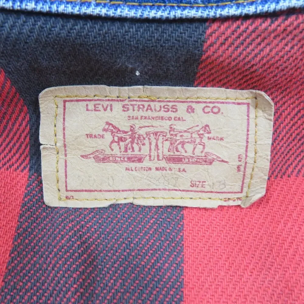 Levis 70707 Denim Jacket Blue flannel Lined Youth Sz 16 1990s